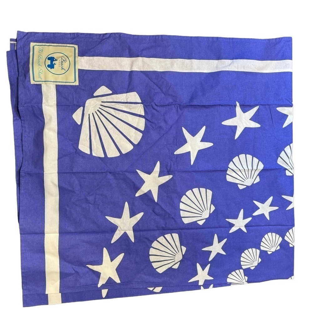 New Beach Road the Blanket Sheet Seashells Starfish Purple White 6’x6’